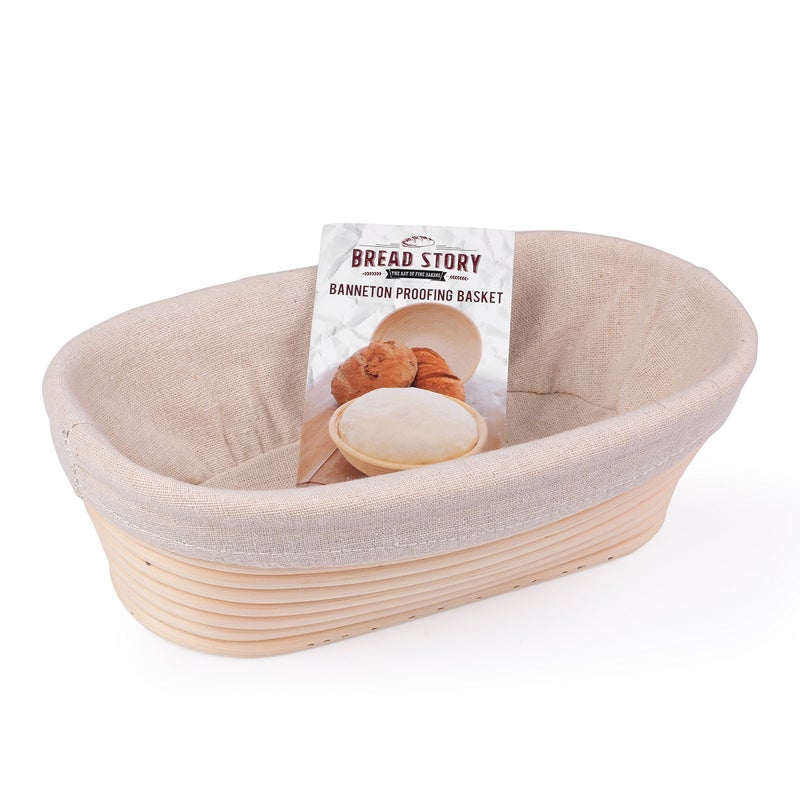 Bread Story (10x6 inch) Oval Proofing Basket Set by Bread Story Oval Brotform Handmade Unbleached Natural Cane Bread Baking Kit with Cloth Liner Bread Baking e-book Course - Image 1